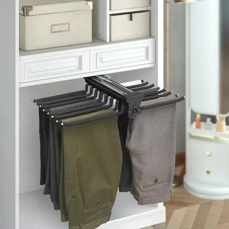 Wall Mounted Pull-out Damping Slide Trouser Rack Aluminum Alloy Brown/Dark Grey