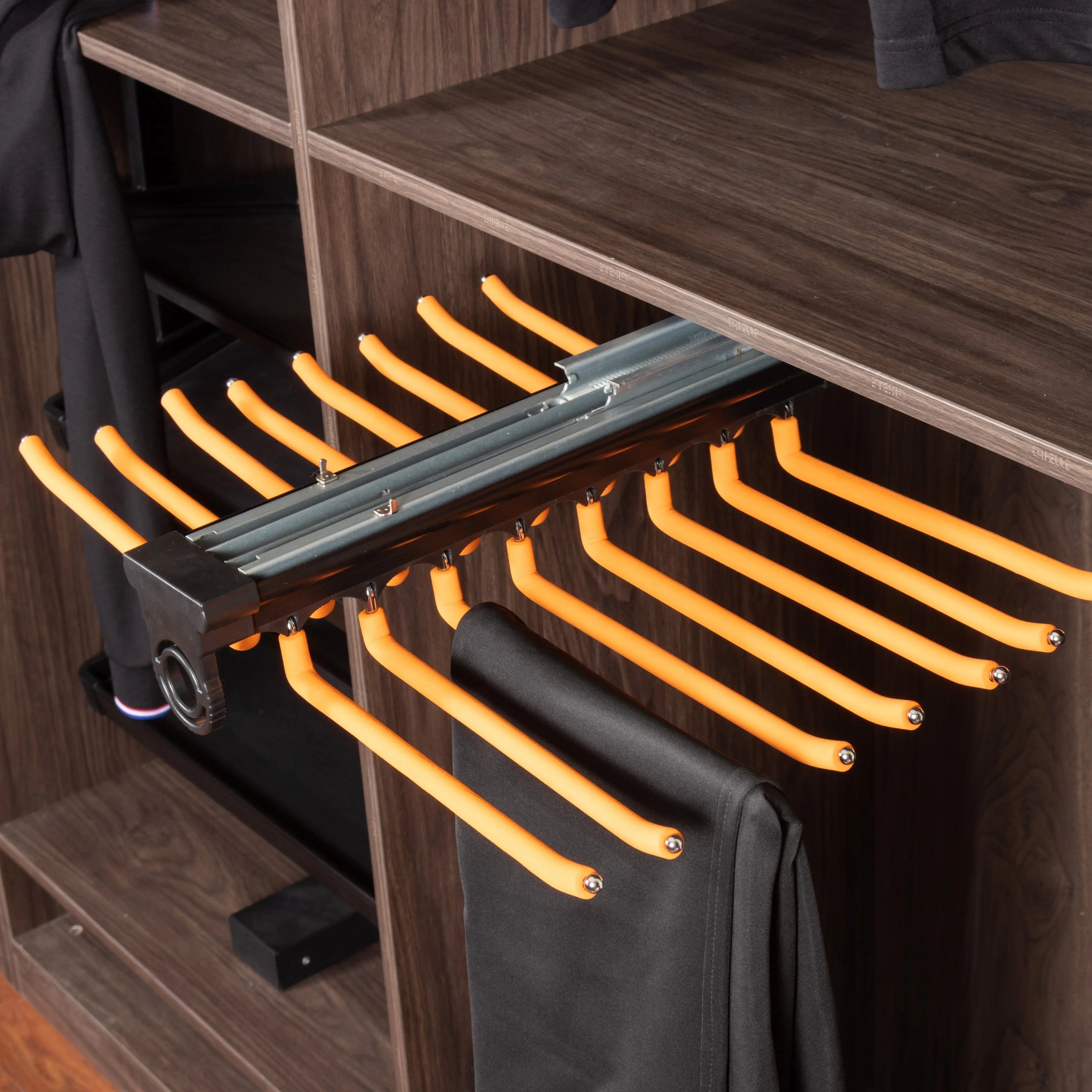 Wall Mounted Pull-out Damping Slide Trouser Rack Aluminum Alloy Brown/Dark Grey