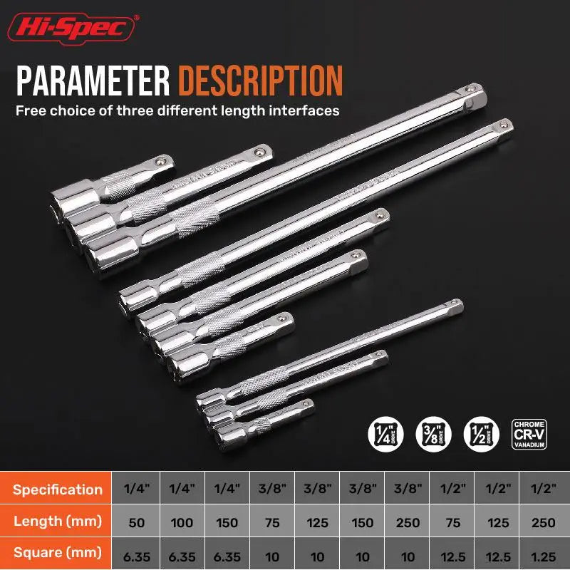 1/2" 5-Inch Extension Bar Chrome Vanadium Steel Socket Accessory