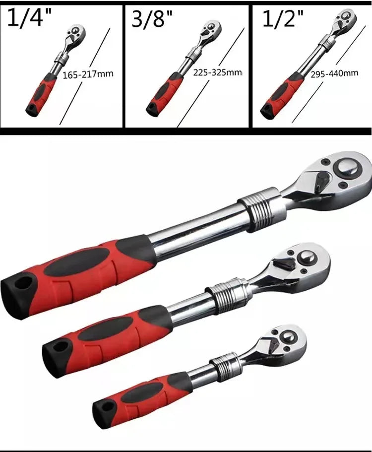 Flexible Ratchet Wrench 72T CR-V Quick Release Extendable Spanner 1/4 3/8 1/2 Inch