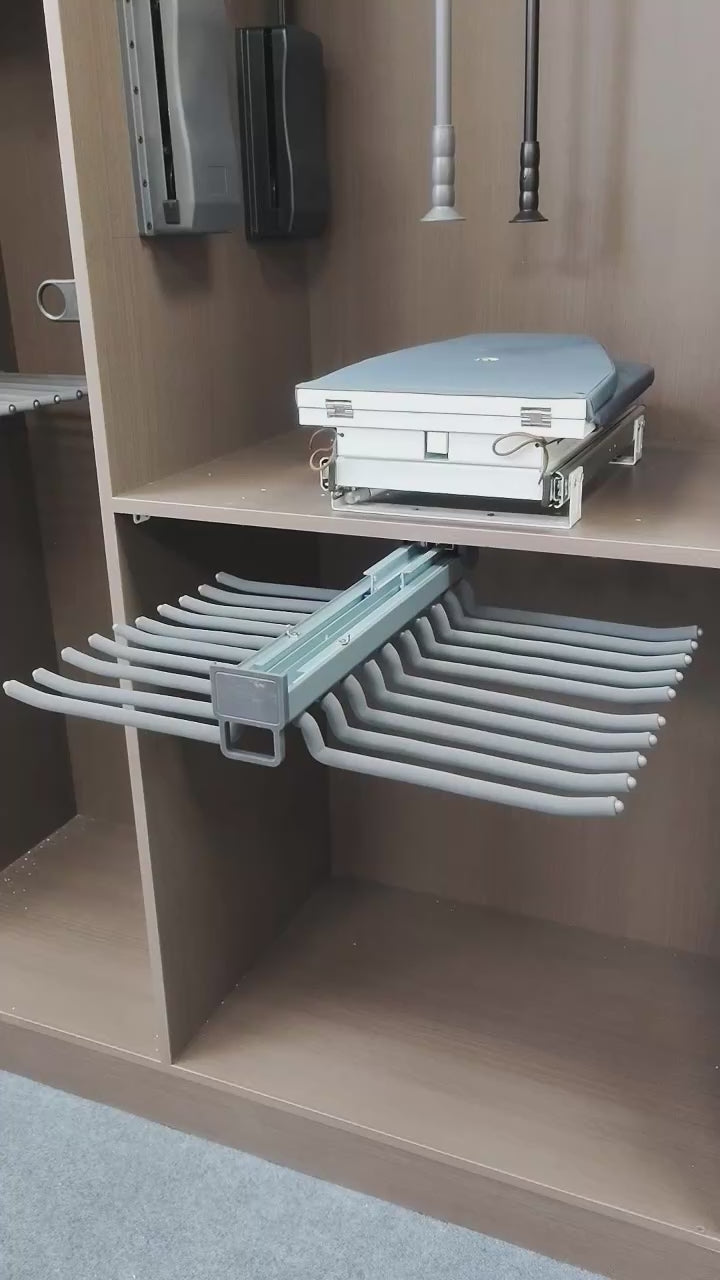 Wall Mounted Pull-out Damping Slide Trouser Rack Aluminum Alloy Brown/Dark Grey